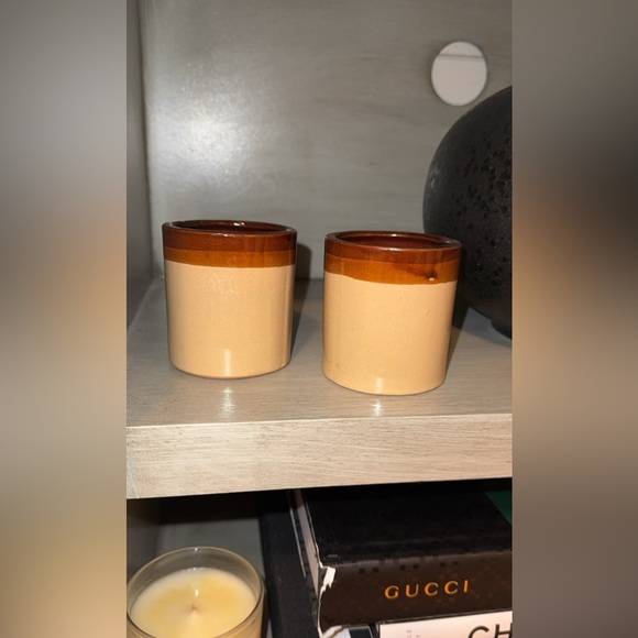 Vintage 1970s set of 2 brown, tan hombre condiment cups Taiwan RETRO - Picture 3 of 6